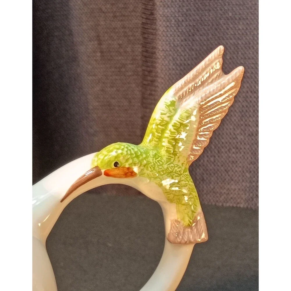 Vintage Hummingbird Lily Floral Teapot China Collectible Lina Lui Bird Decor Gif